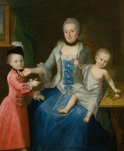Ritratto di Friederica Adolphina, contessa di Schlieben, e dei suoi due figli, Gotthelf Sigismund e Adolf Friedrich da Johann Gottlieb Becker